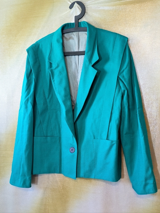 Vintage Jackets & Blazers - Vintage 1980 Vibrant Teal Oversized Blazer Jacket Wool Large
